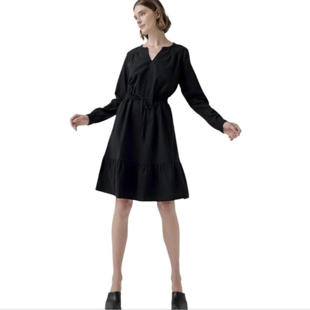 PACT Black Organic Cotton Long Sleeve Tiered Dress Size Medium